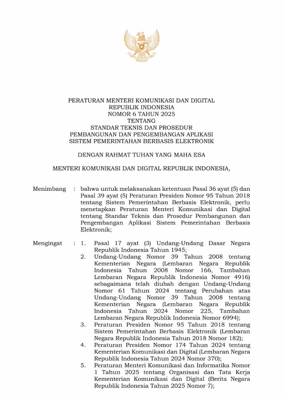 Permenkomdigi 6/2025 dan Standar Aplikasi SPBE